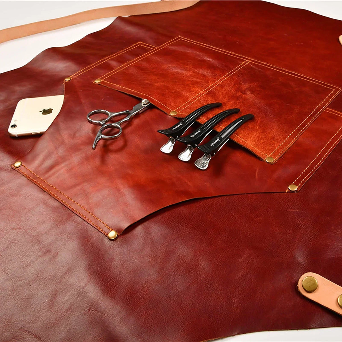 Leather Apron - Cowhide Workshop & BBQ Apron with Pockets - Brown