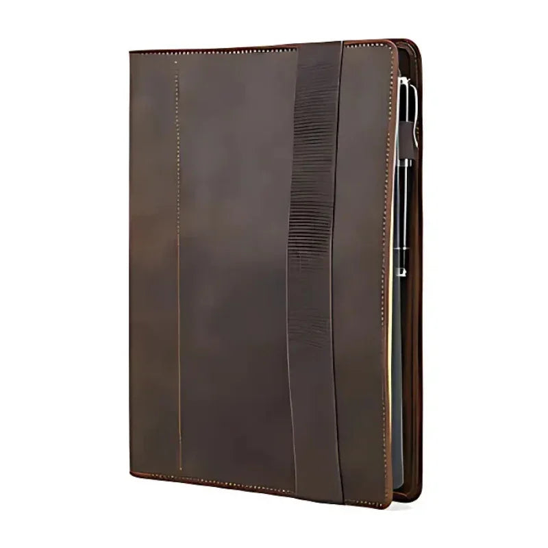 Leather Binder Padfolio - 4-Ring A4 Organizer with iPad Stand