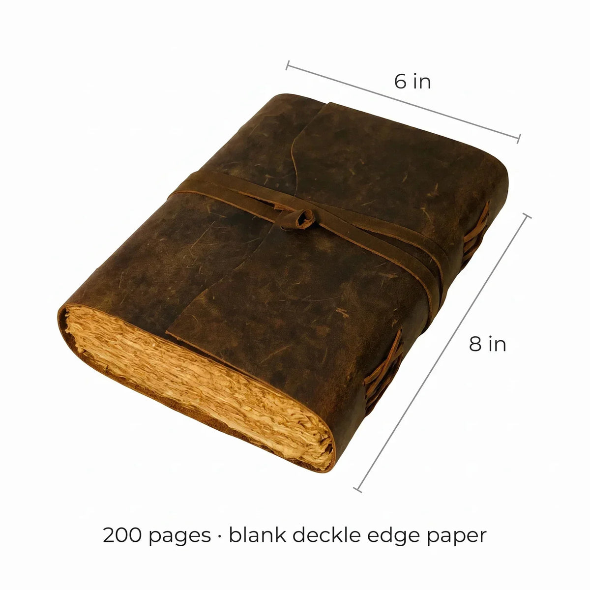 Leather Bound Journal - Deckle Edge Notebook with Wrap Tie - Brown