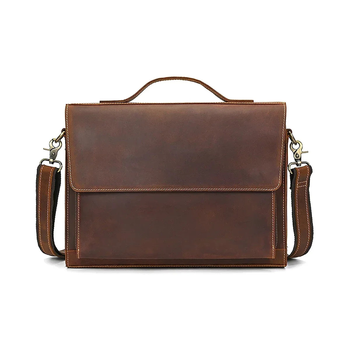 Slim Leather Flap Briefcase with Magnetic Closure