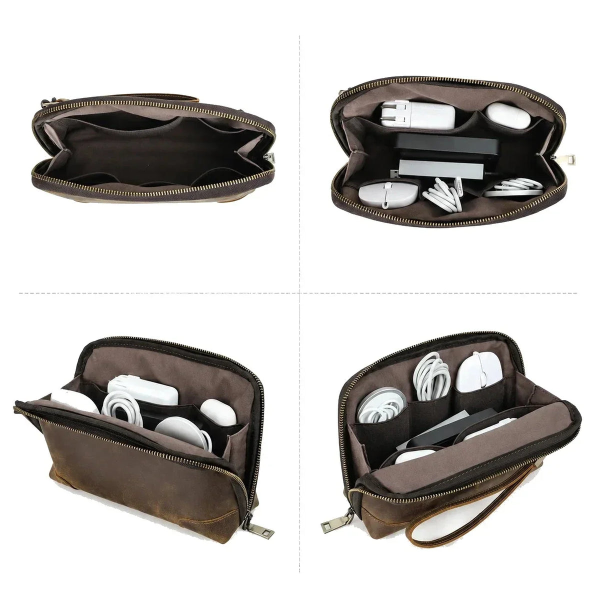 Leather Cable Organizer Clutch - Wristlet Charger & Power Bank Case