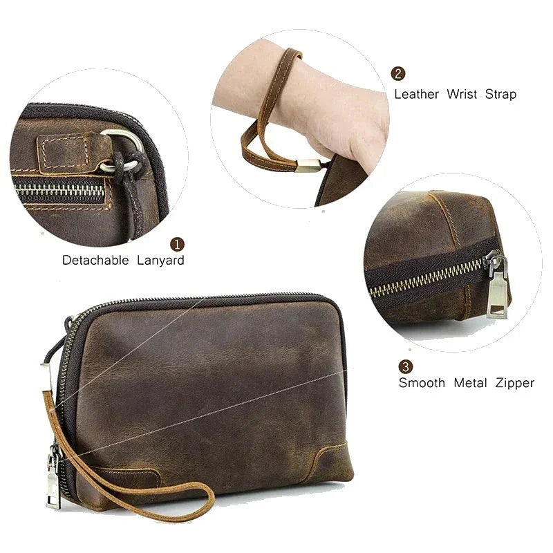 Leather Cable Organizer Clutch - Wristlet Charger & Power Bank Case
