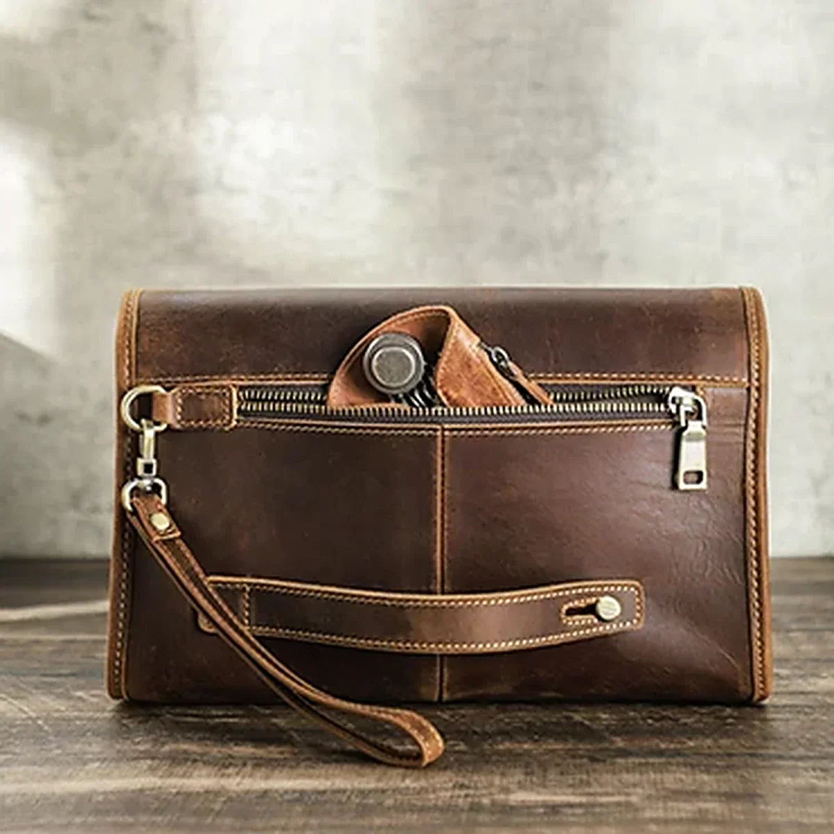 Leather Clutch Bag - Combination Lock Crazy Horse Organizer - Coffee