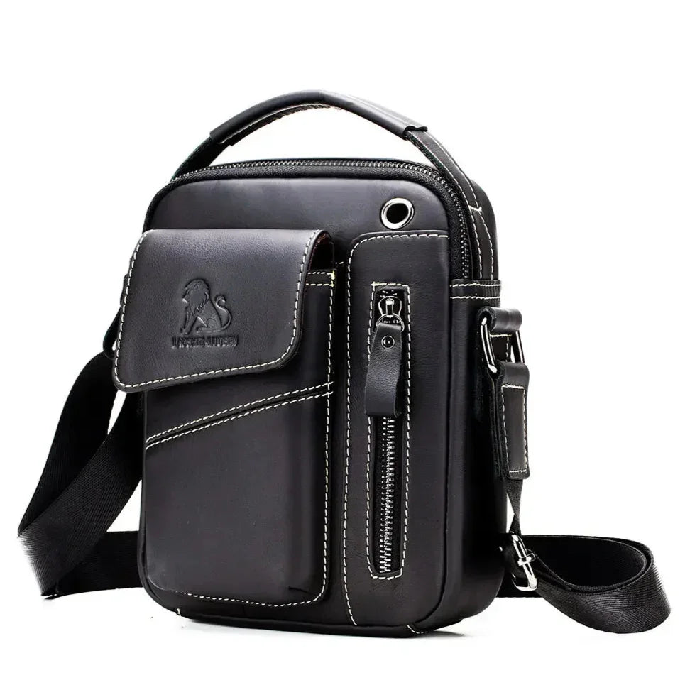 Leather Crossbody Bag for Men – Vertical Everyday Carry - Black