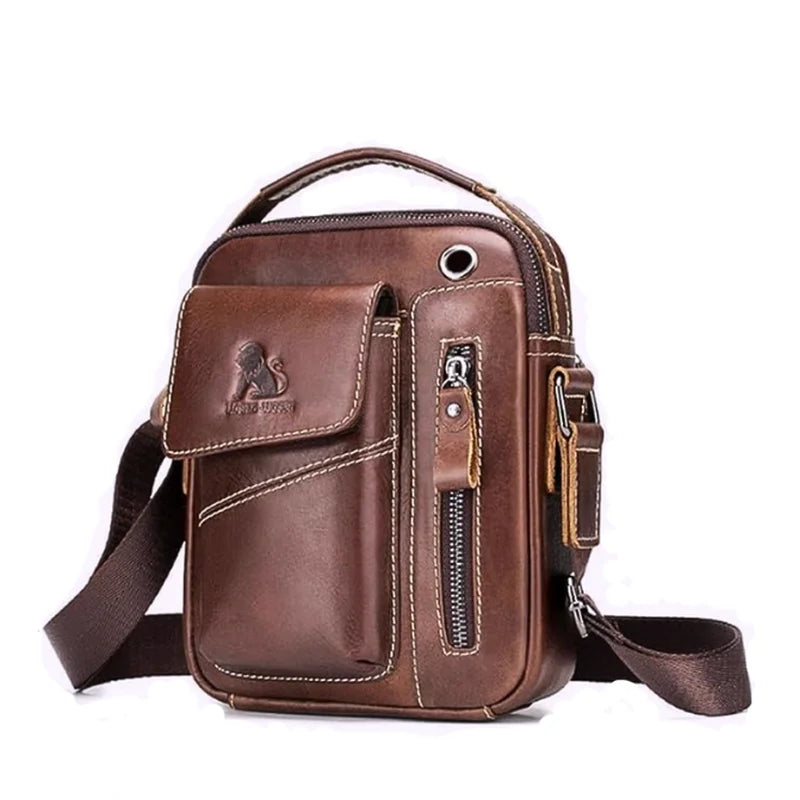 Leather Crossbody Bag for Men – Vertical Everyday Carry - Brown