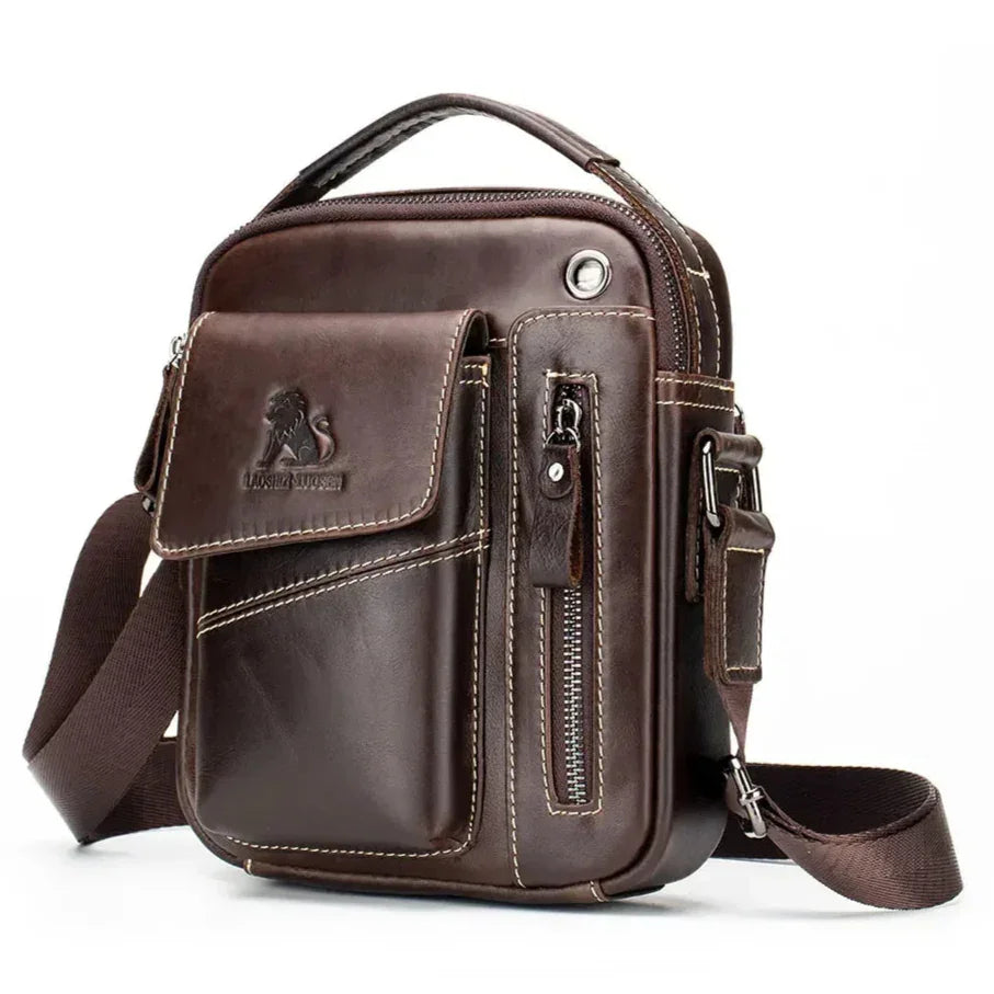 Leather Crossbody Bag for Men – Vertical Everyday Carry - Dark brown