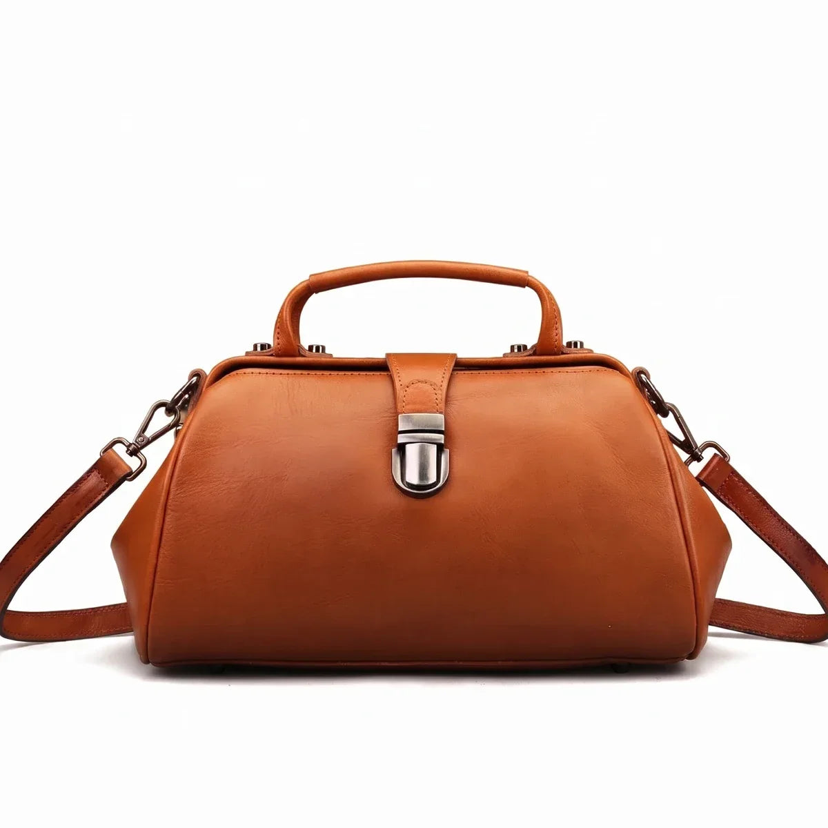 Leather Doctor Bag with Push-Lock and Shoulder Strap