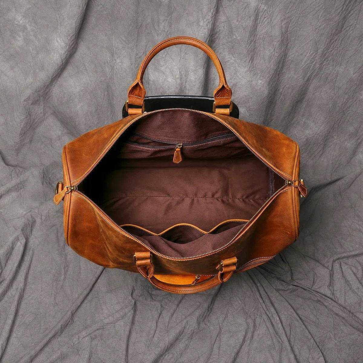 Crazy Horse Leather Barrel Duffle Bag