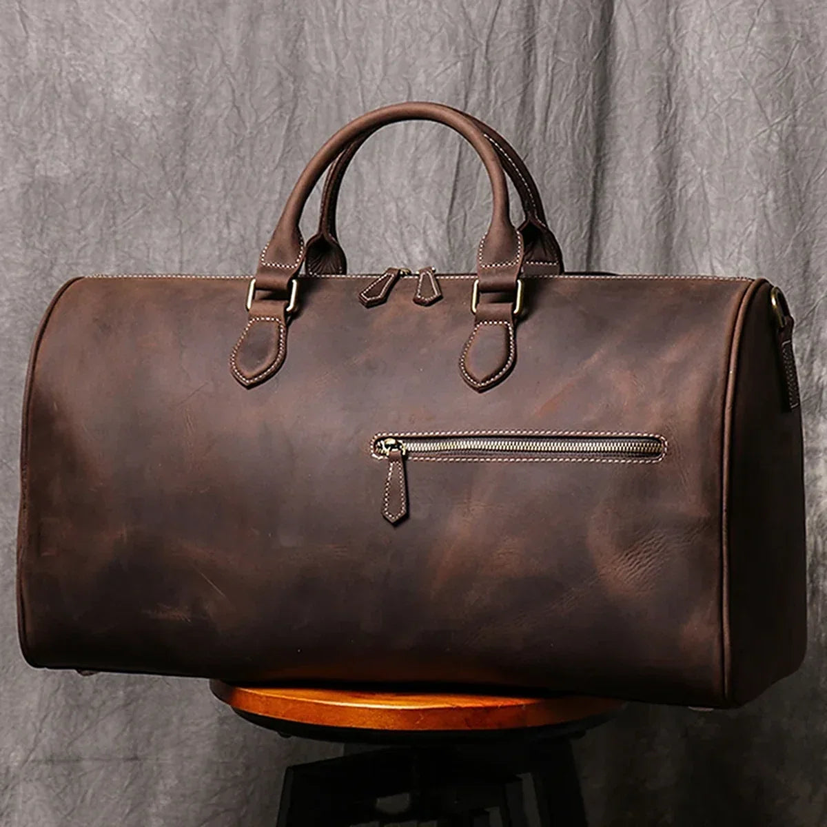 Crazy Horse Leather Barrel Duffle Bag