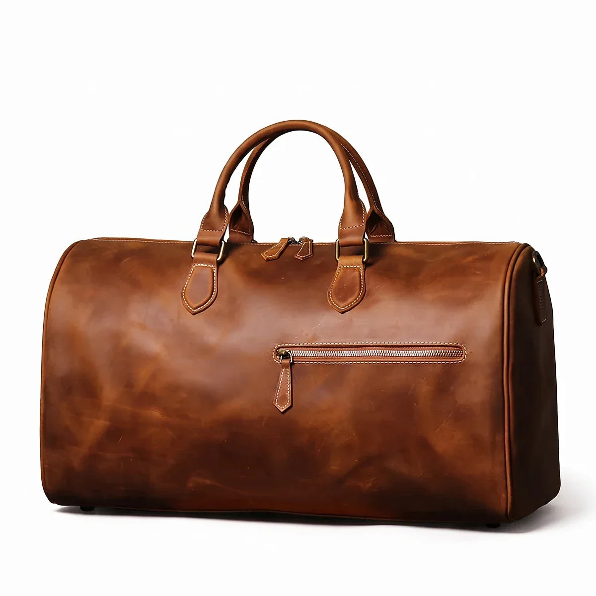 Crazy Horse Leather Barrel Duffle Bag - Vintage Brown