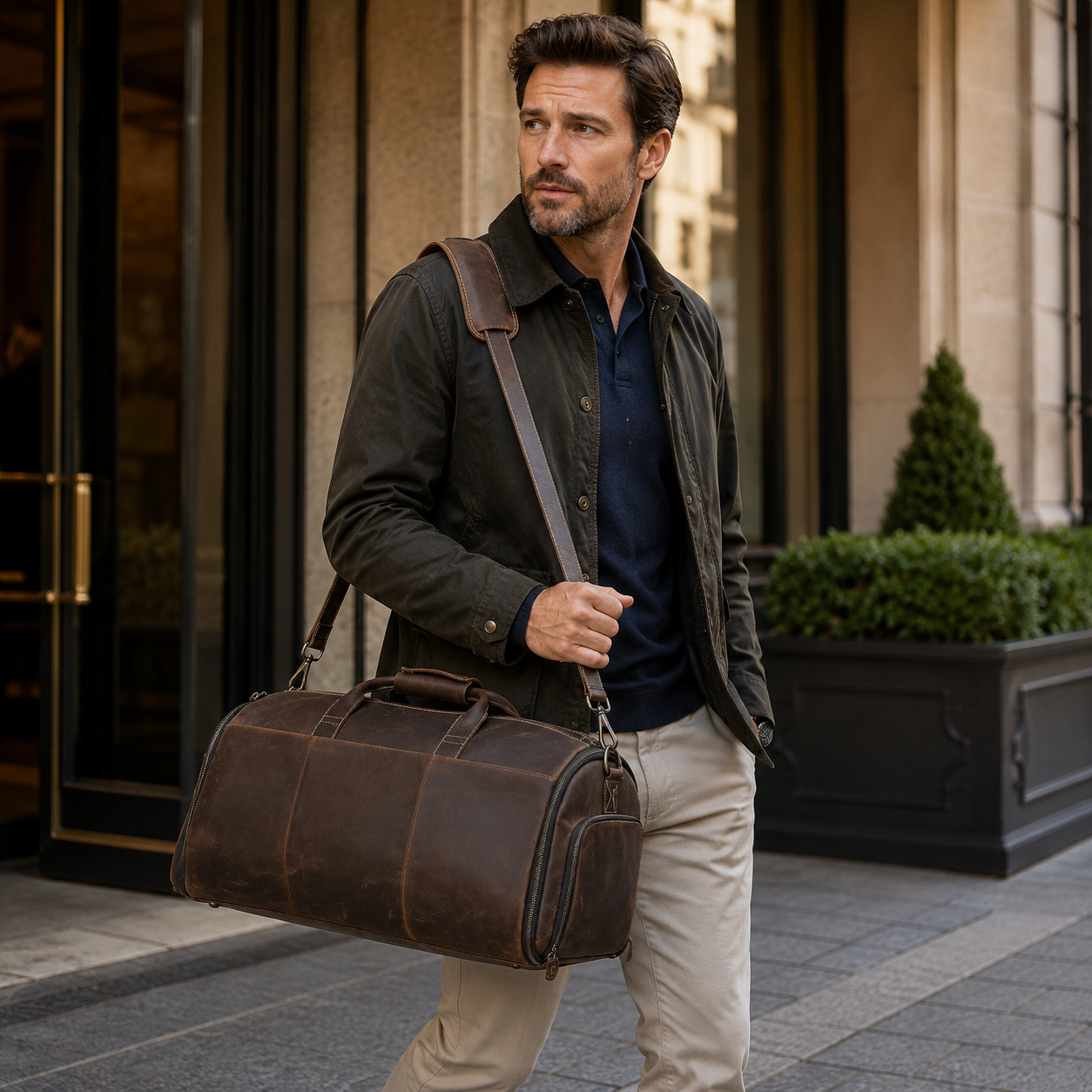 Men's leather duffle bag