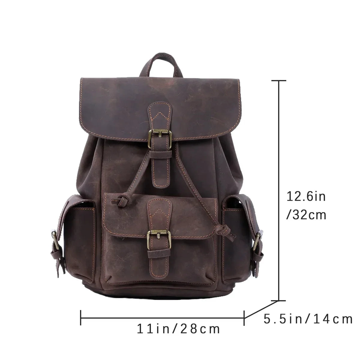 Men’s Crazy Horse Leather Mini Backpack with Drawstring - Vintage Coffee