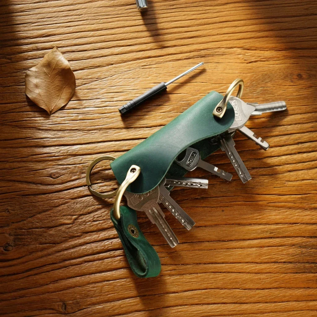 Leather Smart Key Holder - Compact Fold-Out Case for 10 Keys