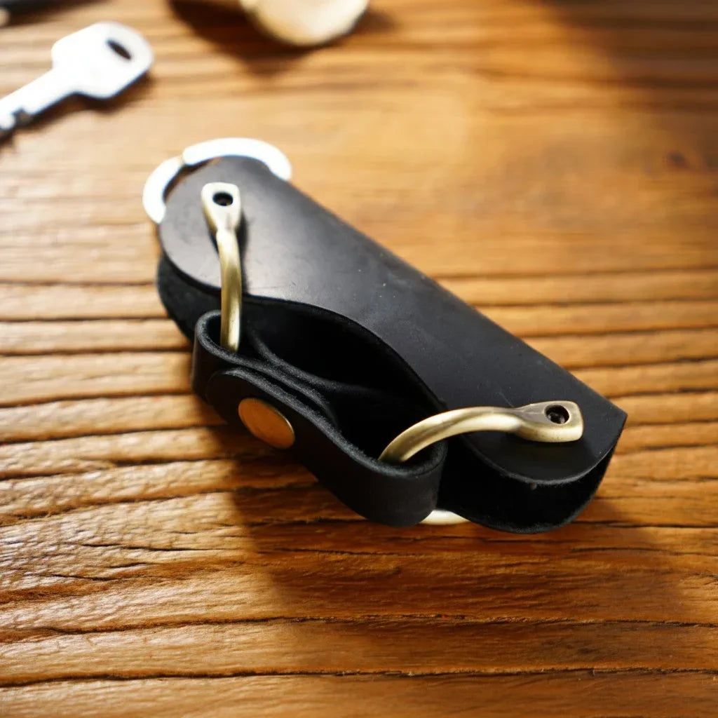 Leather Smart Key Holder - Compact Fold-Out Case for 10 Keys