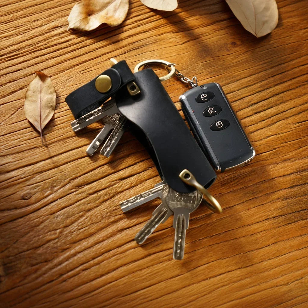 Leather Smart Key Holder - Compact Fold-Out Case for 10 Keys