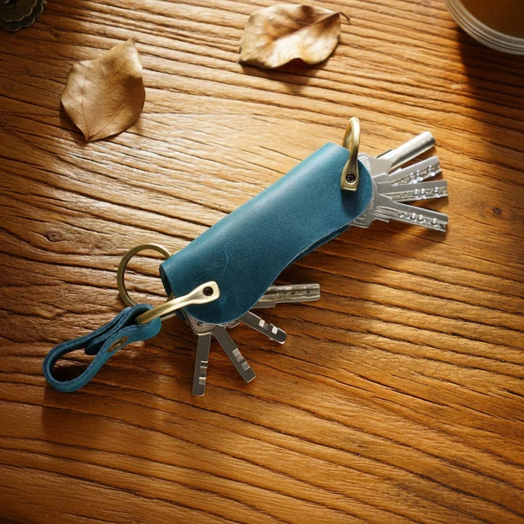Leather Smart Key Holder - Compact Fold-Out Case for 10 Keys