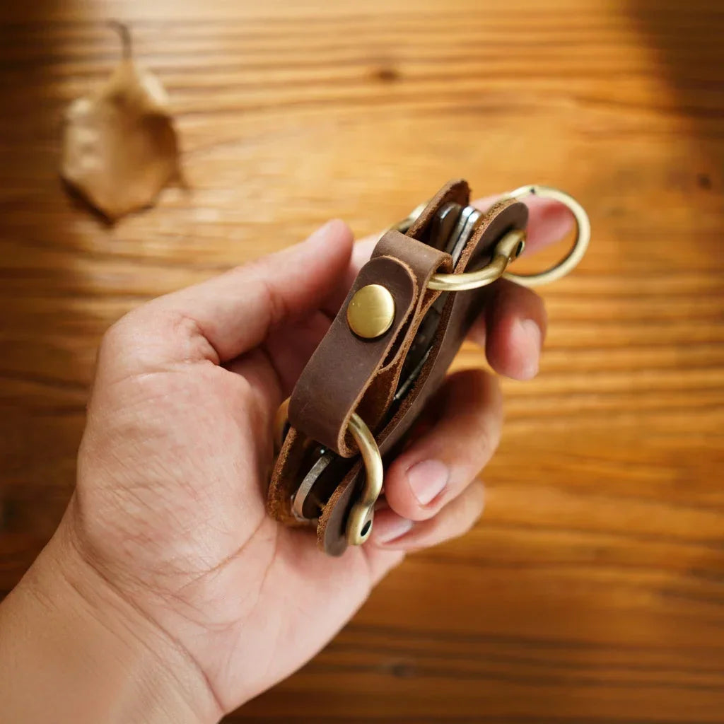 Leather Smart Key Holder - Compact Fold-Out Case for 10 Keys