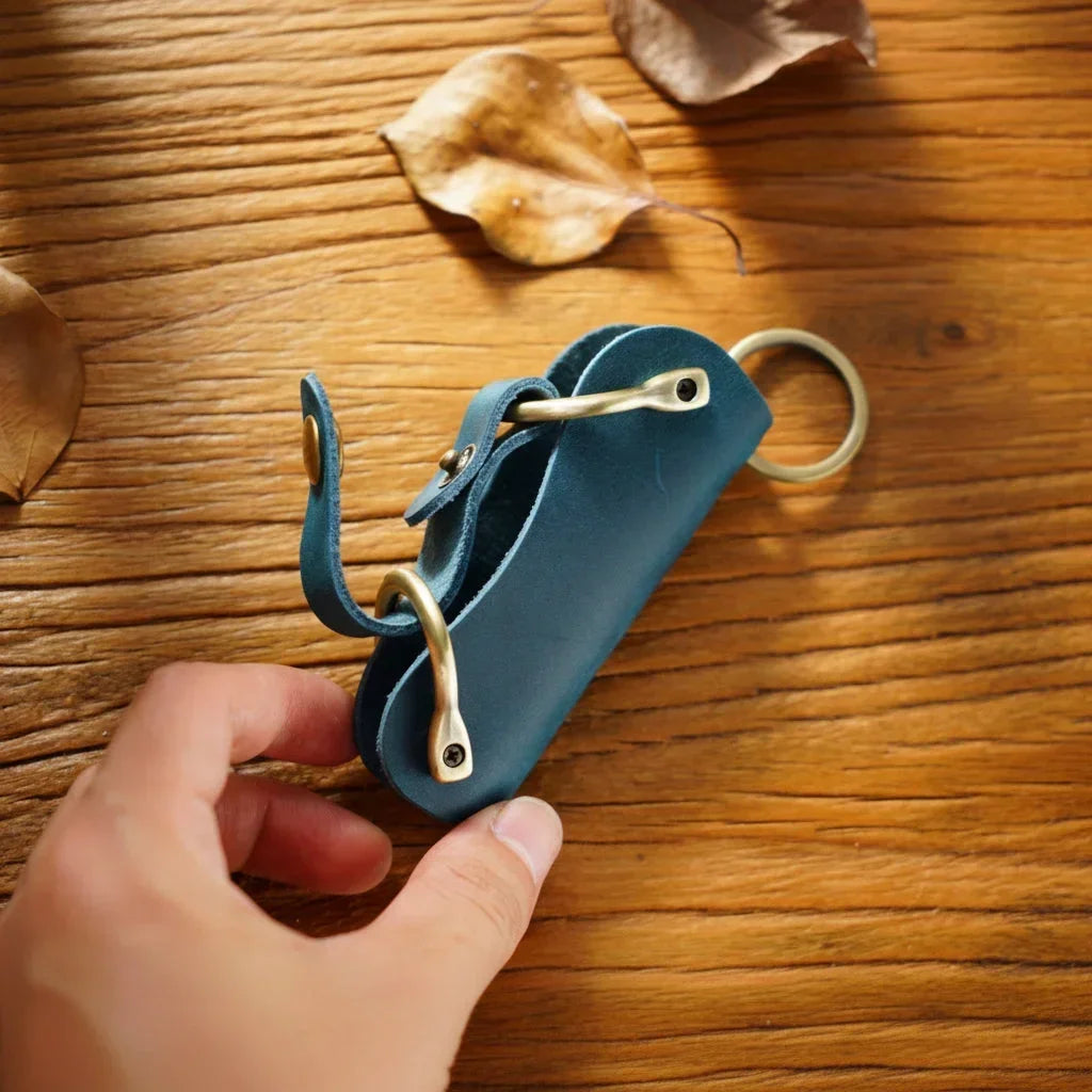 Leather Smart Key Holder - Compact Fold-Out Case for 10 Keys