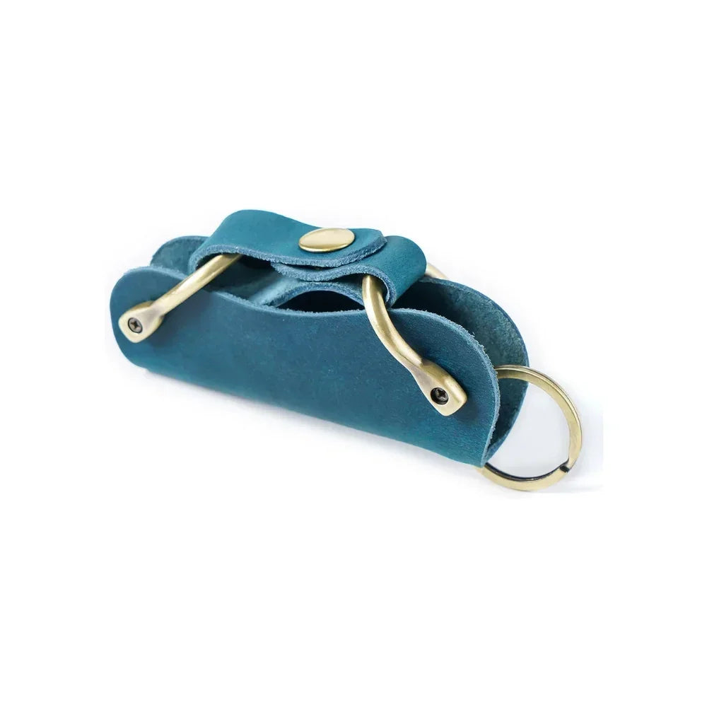 Leather Smart Key Holder - Compact Fold-Out Case for 10 Keys - Blue