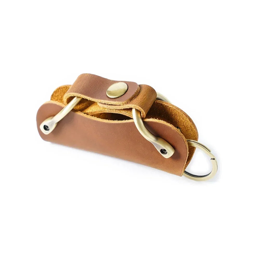 Leather Smart Key Holder - Compact Fold-Out Case for 10 Keys - Brown