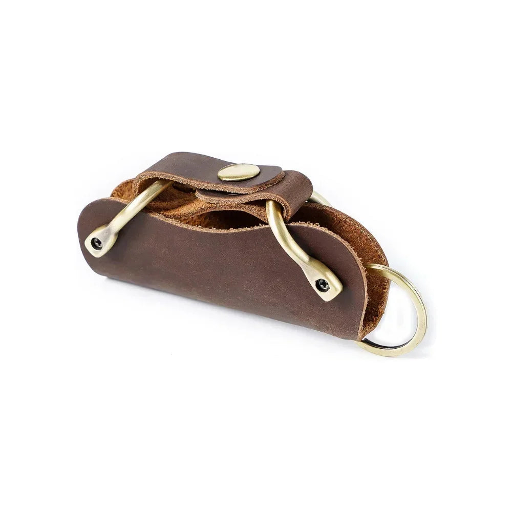 Leather Smart Key Holder - Compact Fold-Out Case for 10 Keys - Dark Brown