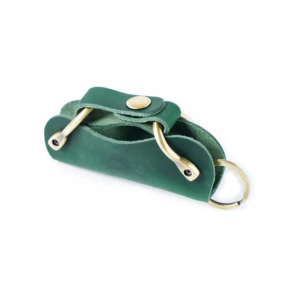 Leather Smart Key Holder - Compact Fold-Out Case for 10 Keys - Forest Green