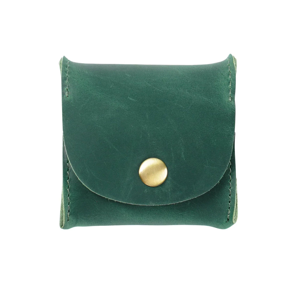 Leather Snap Coin Purse - Mini Tray Pouch for Change - Green