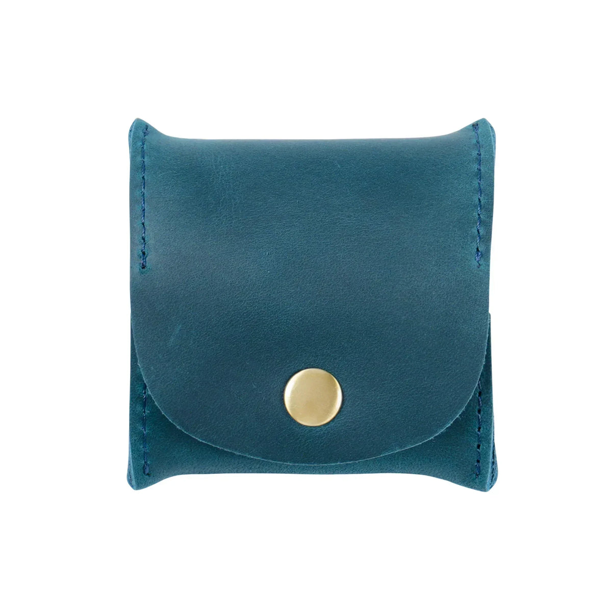 Leather Snap Coin Purse - Mini Tray Pouch for Change - Teal Blue