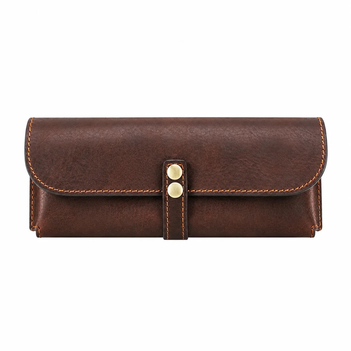 Leather Sunglasses Case - Soft Microfiber-Lined Snap Glasses Holder - Coffee