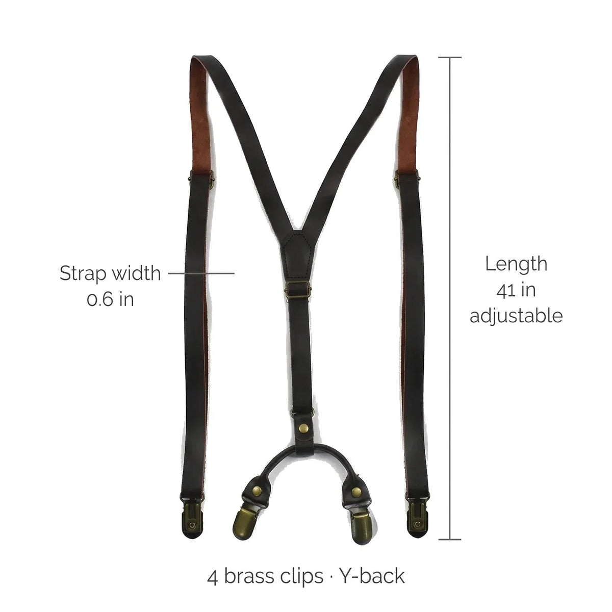 Leather Suspenders - Y-Back Clip-On Braces for Jeans & Suits
