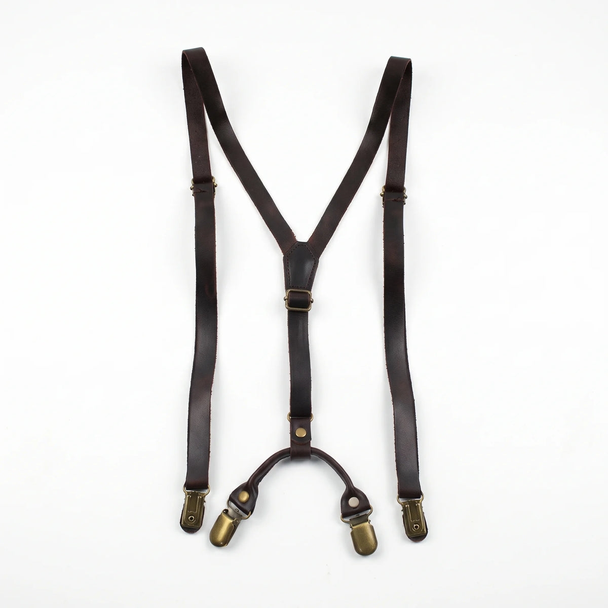 Leather Suspenders - Y-Back Clip-On Braces for Jeans & Suits - Dark Brown
