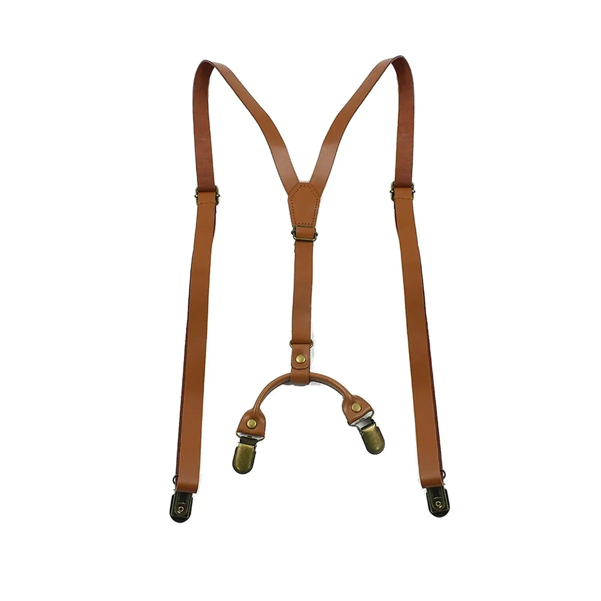 Leather Suspenders - Y-Back Clip-On Braces for Jeans & Suits - Brown