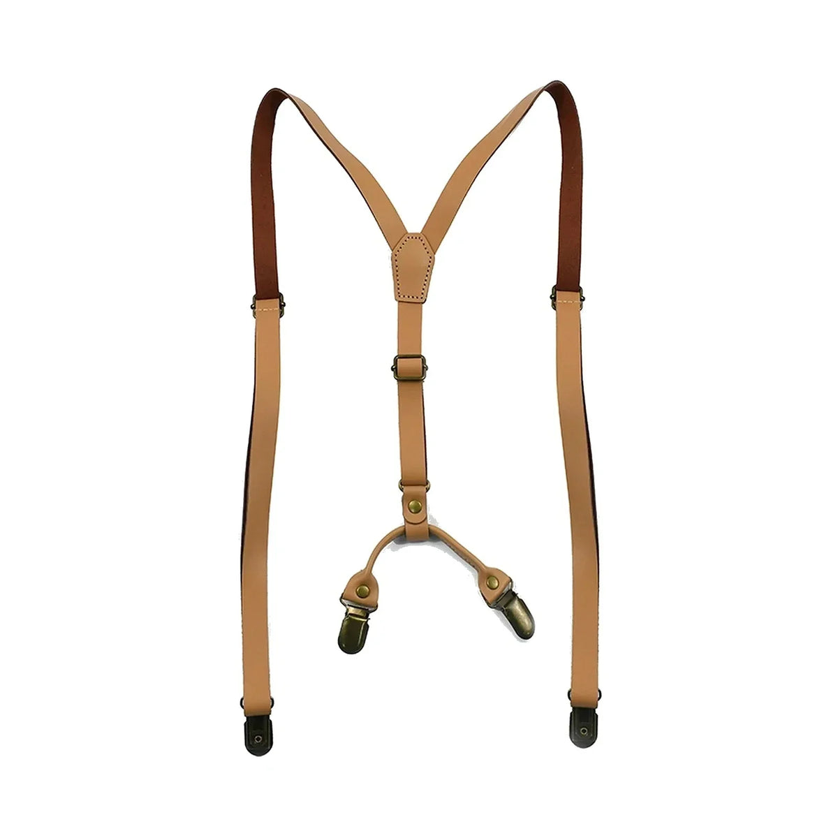 Leather Suspenders - Y-Back Clip-On Braces for Jeans & Suits - Tan
