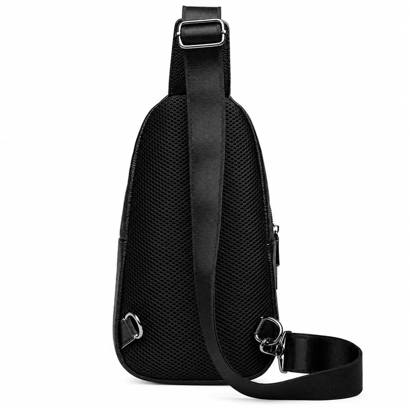 Men’s Black Grained Leather Sling Bag – Minimalist Secure Design