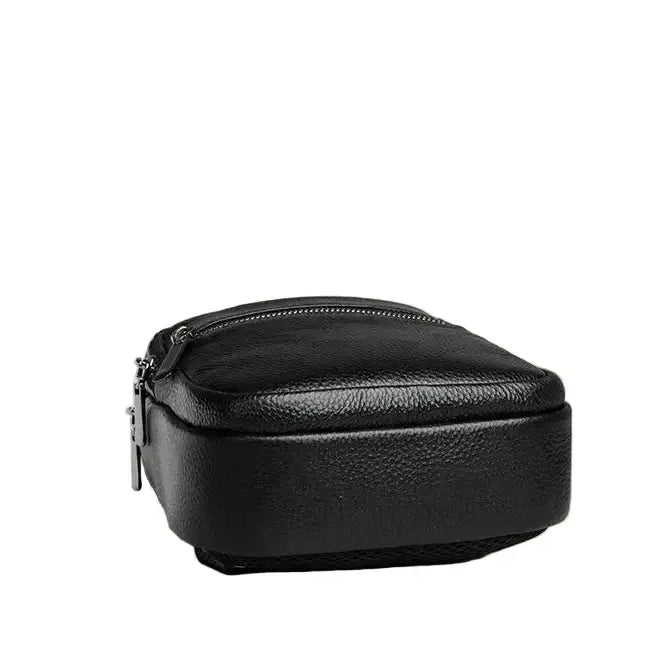 Men’s Black Grained Leather Sling Bag – Minimalist Secure Design