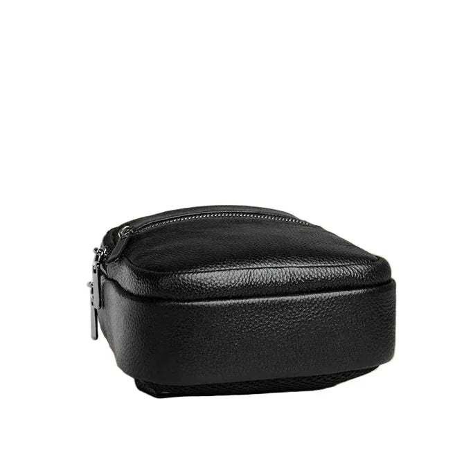 Men’s Black Grained Leather Sling Bag – Minimalist Secure Design
