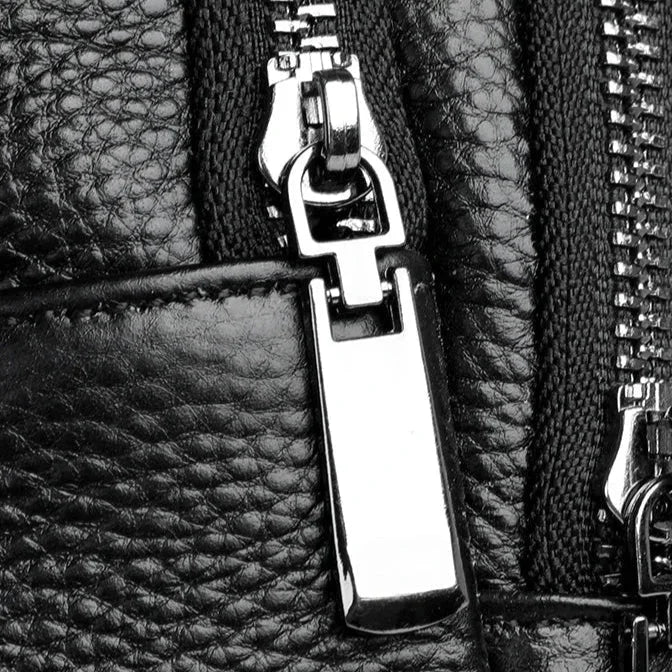 Men’s Black Grained Leather Sling Bag – Minimalist Secure Design