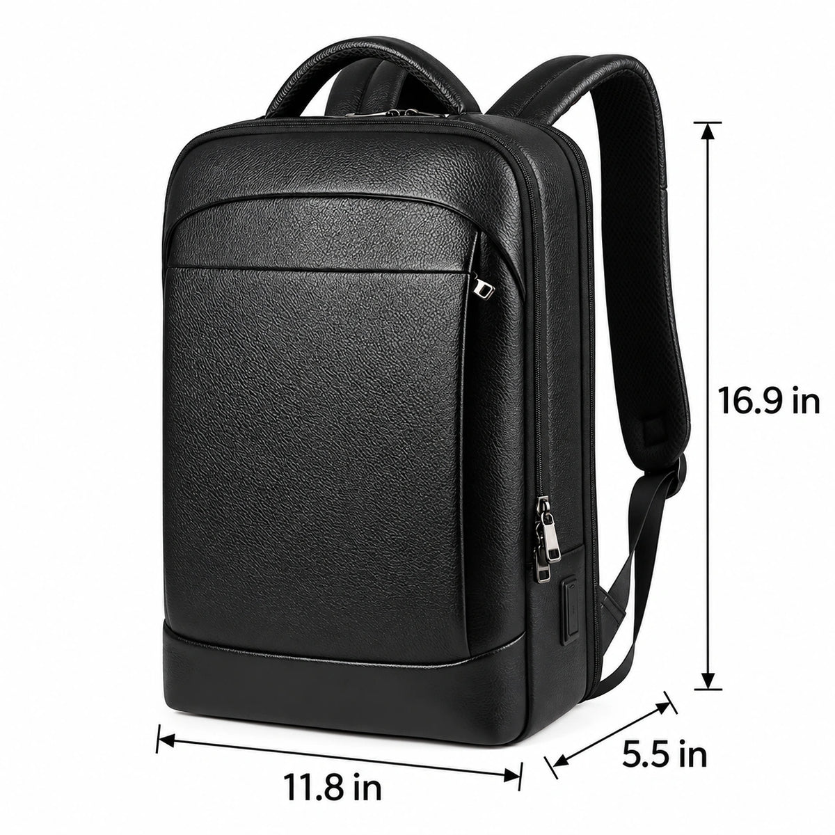 Men’s Black Leather Laptop Backpack – Professional Work Bag 15.6’’