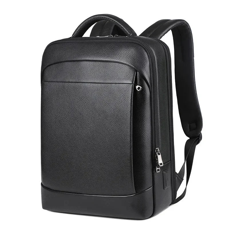 Men’s Black Leather Laptop Backpack – Professional Work Bag 15.6