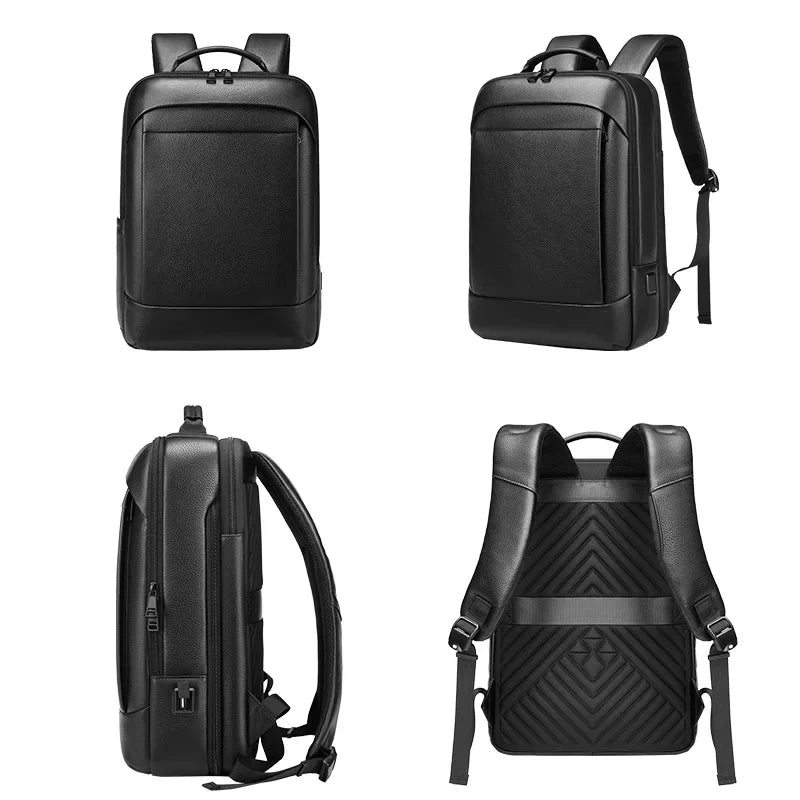 Men’s Black Leather Laptop Backpack – Professional Work Bag 15.6’’