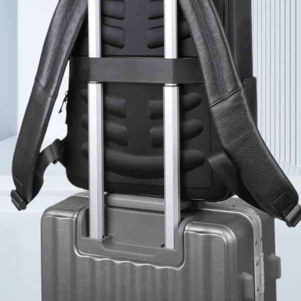 Men’s Black Leather Laptop Backpack – Professional Work Bag 15.6’’