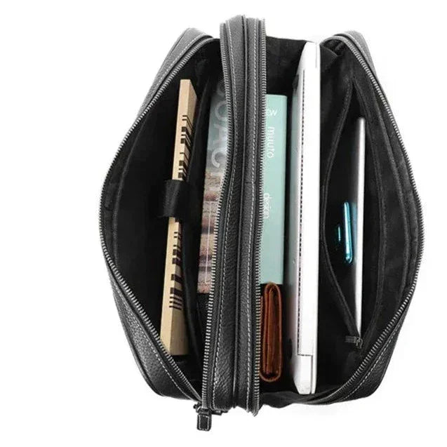 Men’s Black Leather Laptop Briefcase – 14 Inch Slim Business Bag