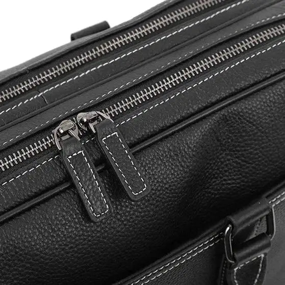 Men’s Black Leather Laptop Briefcase – 14 Inch Slim Business Bag
