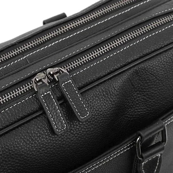 Men’s Black Leather Laptop Briefcase – 14 Inch Slim Business Bag