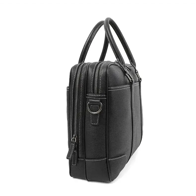 Men’s Black Leather Laptop Briefcase – 14 Inch Slim Business Bag