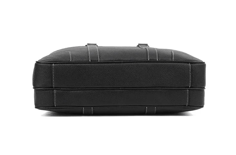 Men’s Black Leather Laptop Briefcase – 14 Inch Slim Business Bag