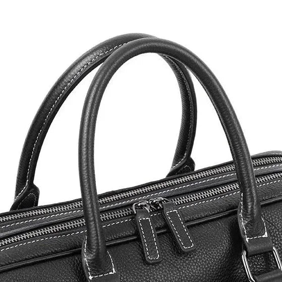 Men’s Black Leather Laptop Briefcase – 14 Inch Slim Business Bag