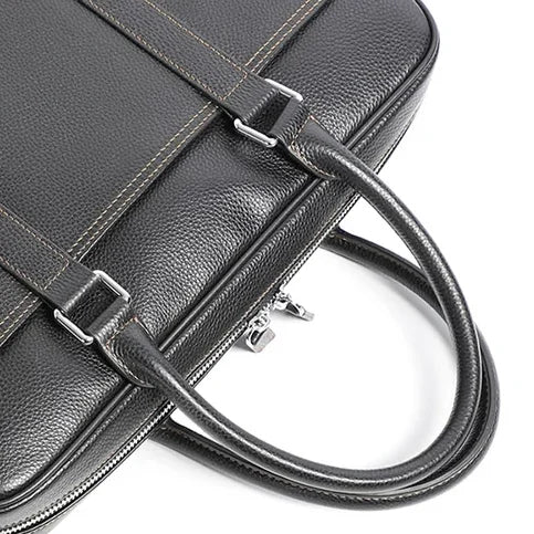 Men’s Black Leather Laptop Briefcase – 14 Inch Slim Business Bag