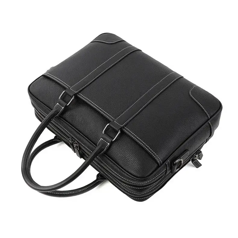 Men’s Black Leather Laptop Briefcase – 14 Inch Slim Business Bag