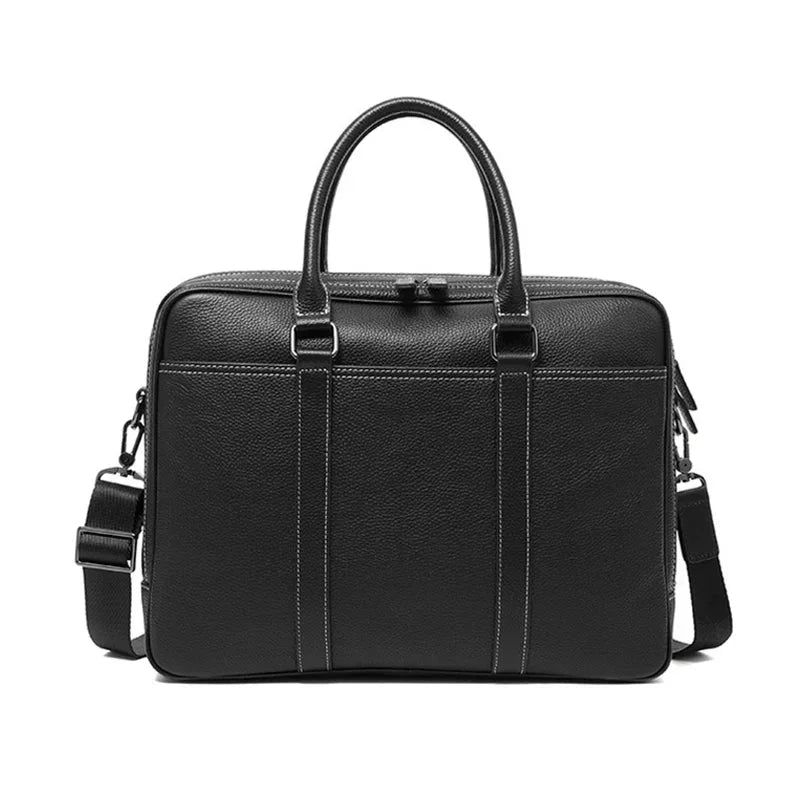 Men’s Black Leather Laptop Briefcase – 14 Inch Slim Business Bag